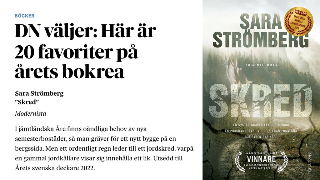 DN tipsar om Skred av Sara Strömberg på årets bokrea